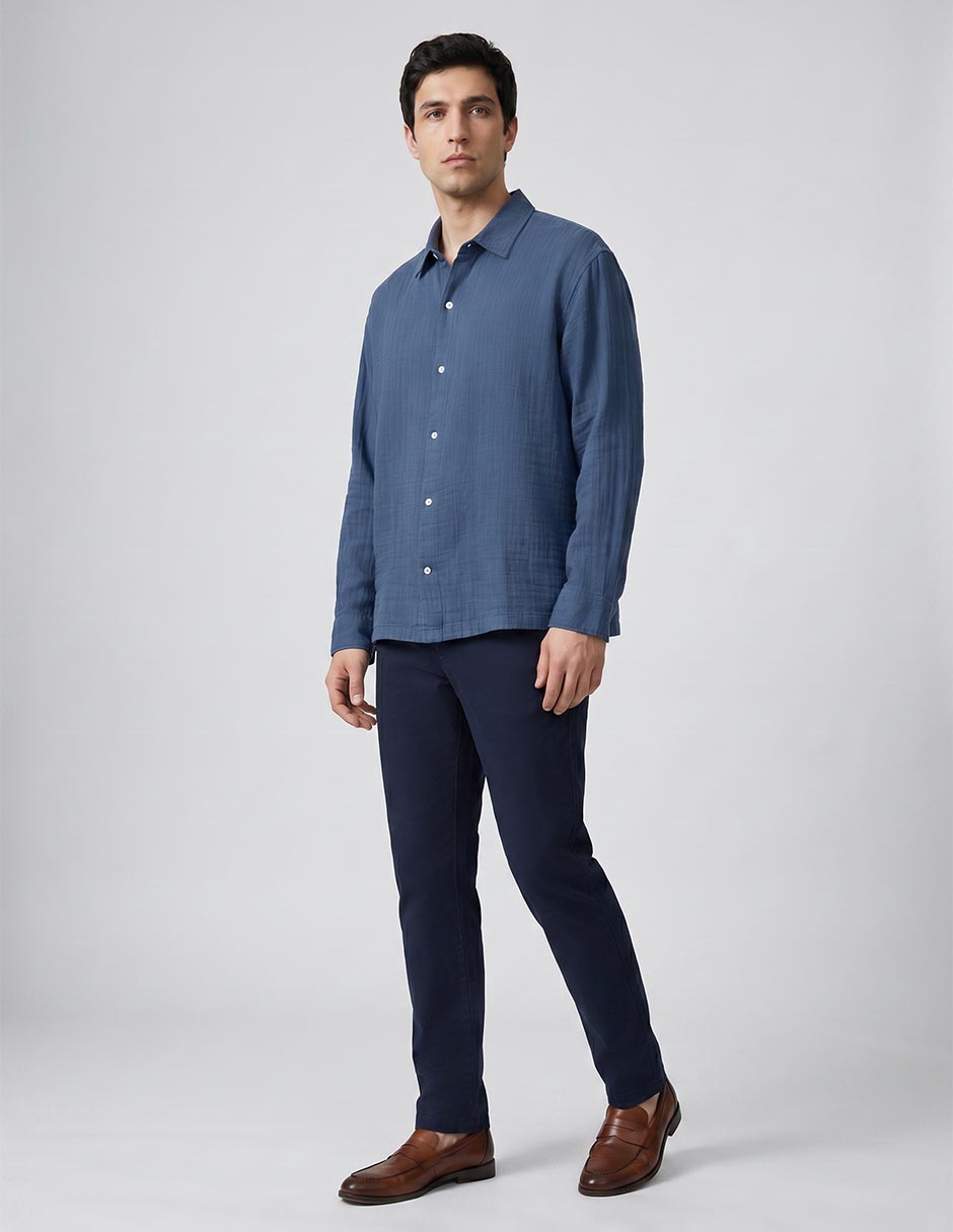 Camisa casual de algodón manga larga para hombre