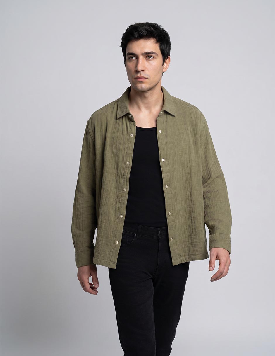 Camisa casual de algodón manga larga para hombre