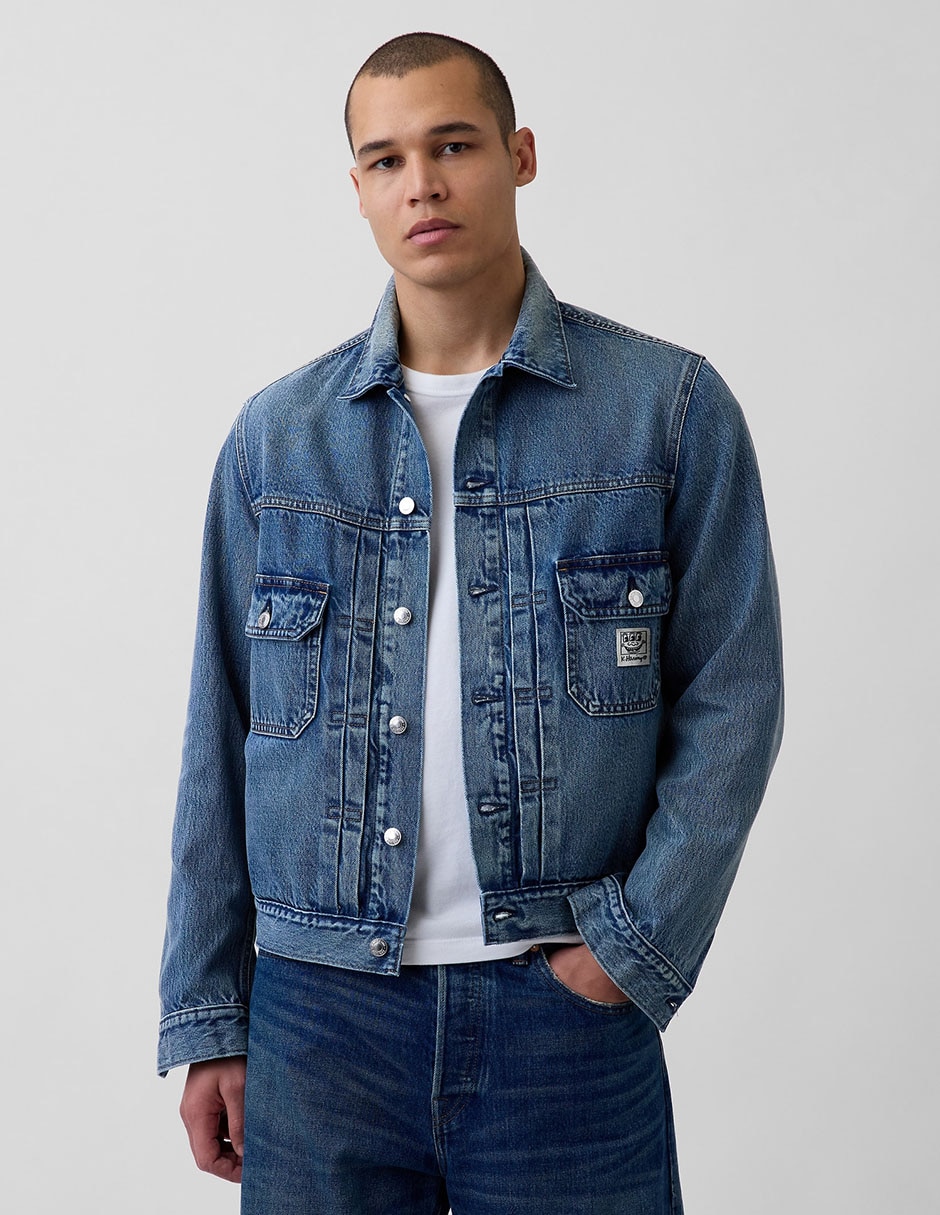 Chamarra denim de mezclilla con bolsillos para hombre