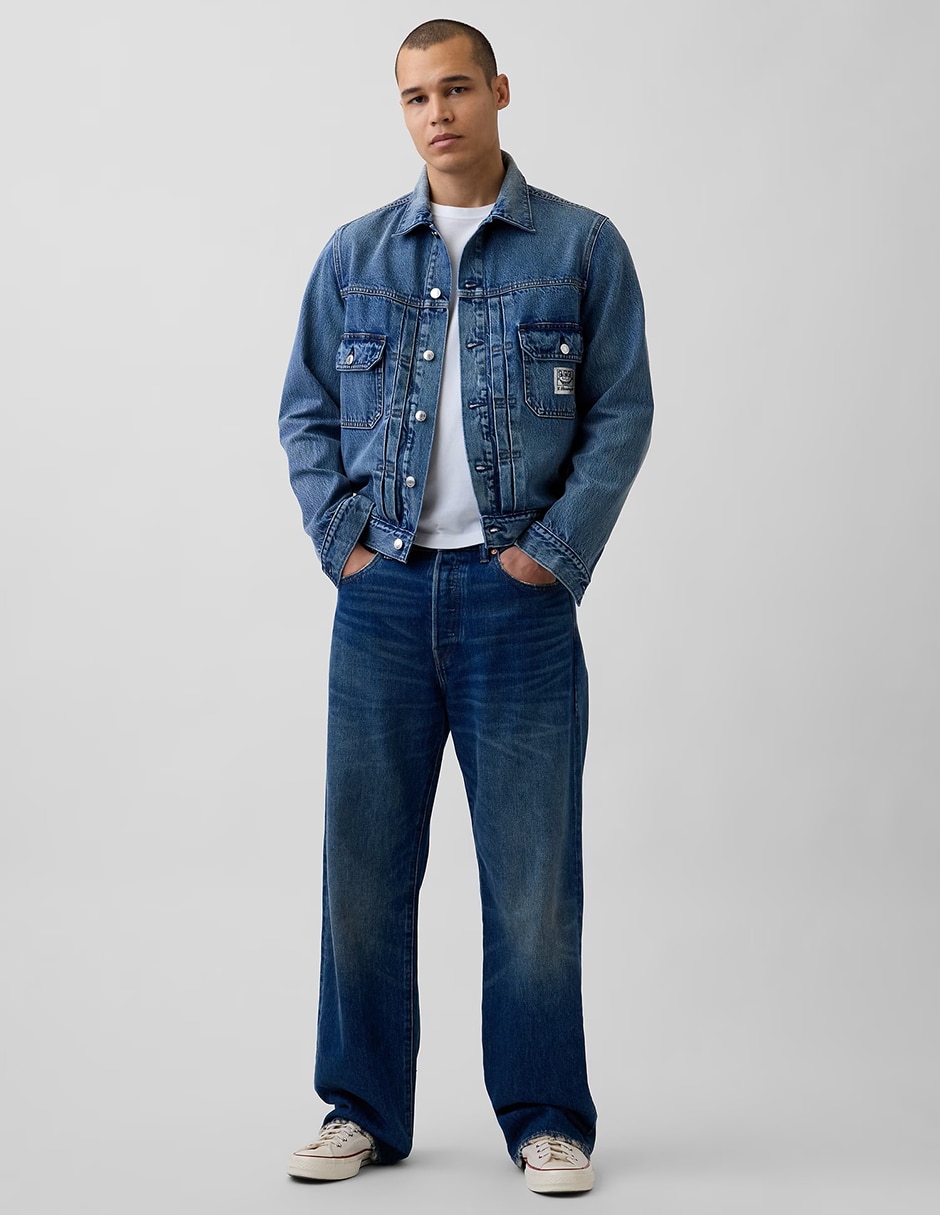 Chamarra denim de mezclilla con bolsillos para hombre