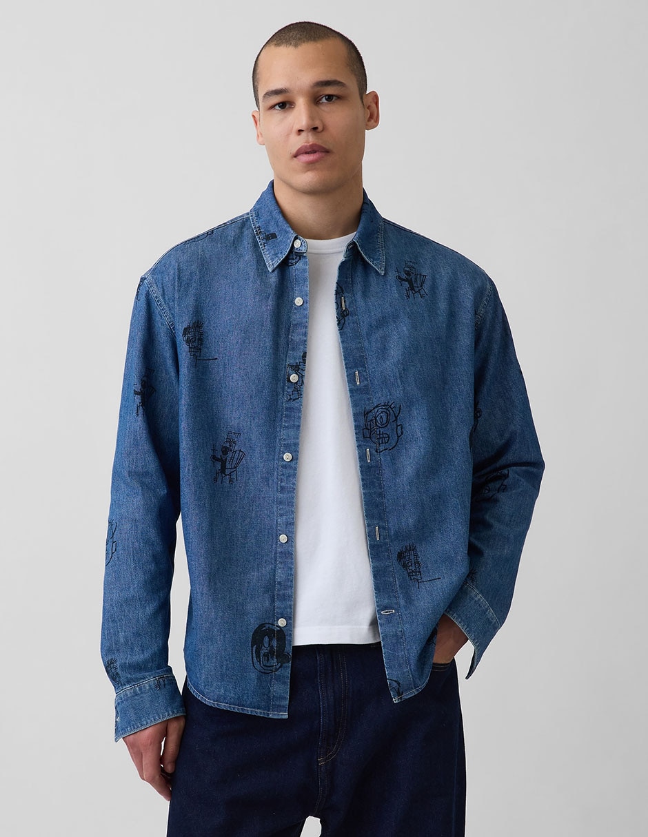 Camisa casual de mezclilla manga larga para hombre