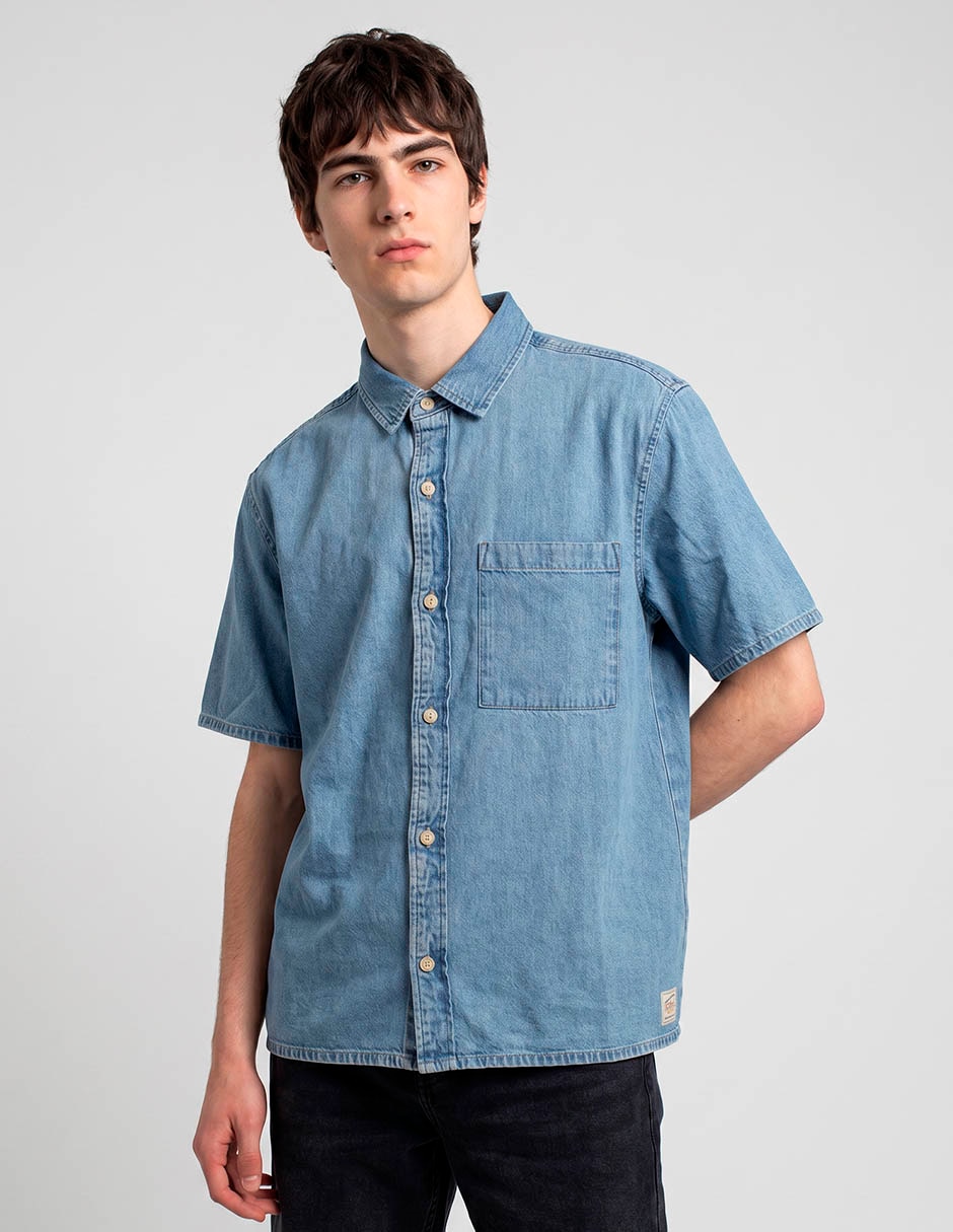 Camisa casual de mezclilla manga corta para hombre Camisa casual de mezclilla manga corta para hombre