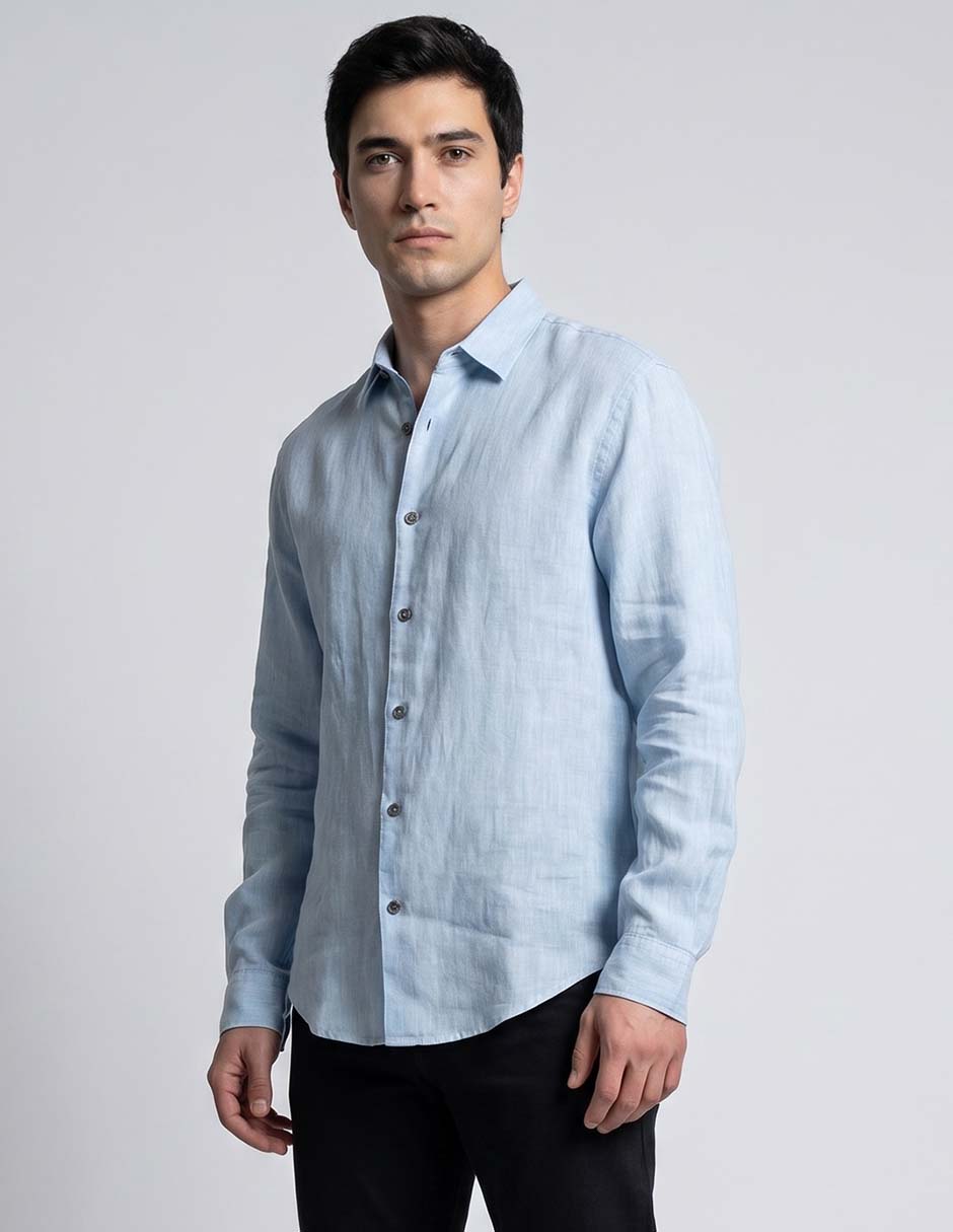 Camisa casual de lino manga larga para hombre