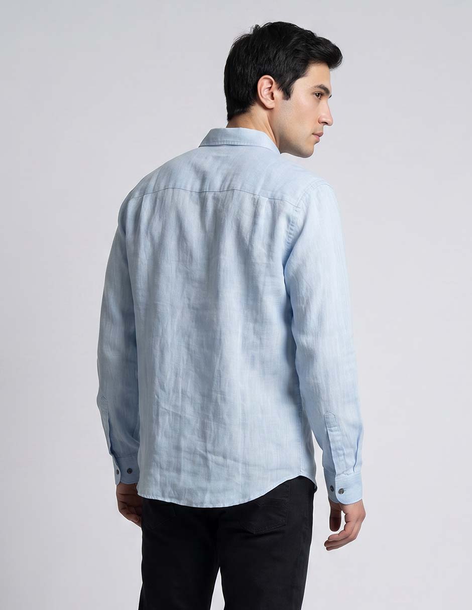 Camisa casual de lino manga larga para hombre