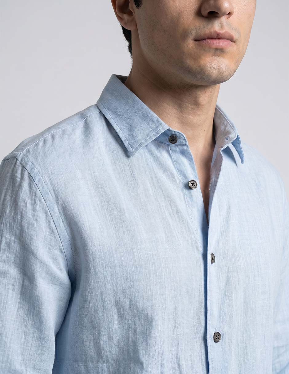 Camisa casual de lino manga larga para hombre