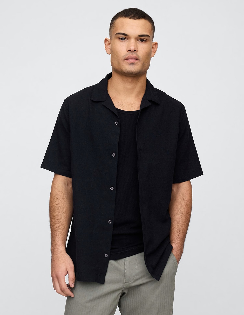 Camisa casual de lino manga corta para hombre