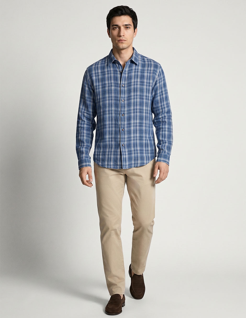 Camisa casual de lino manga larga para hombre