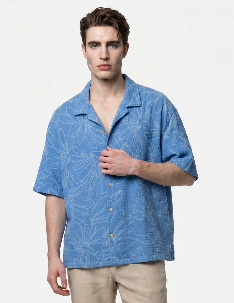 Camisa para playa de algodón manga corta para hombre
