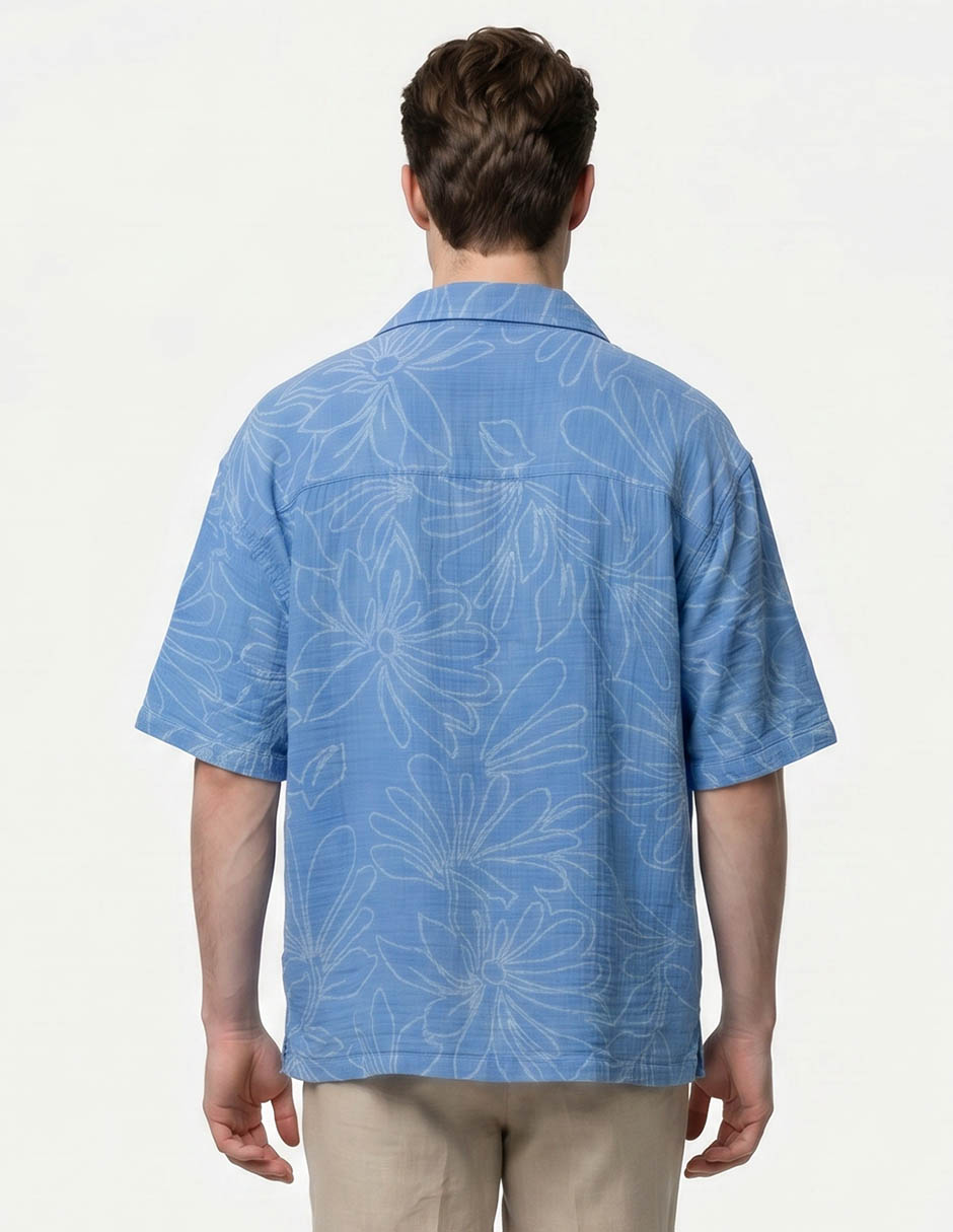 Camisa para playa de algodón manga corta para hombre