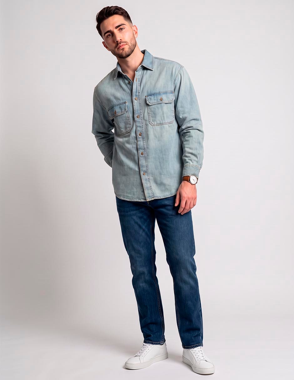 Camisa casual manga larga para hombre