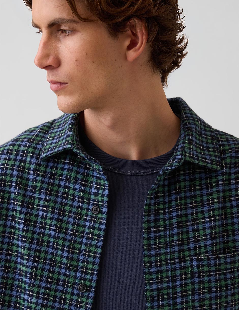 Sobrecamisa casual de algodón manga larga para hombre 1