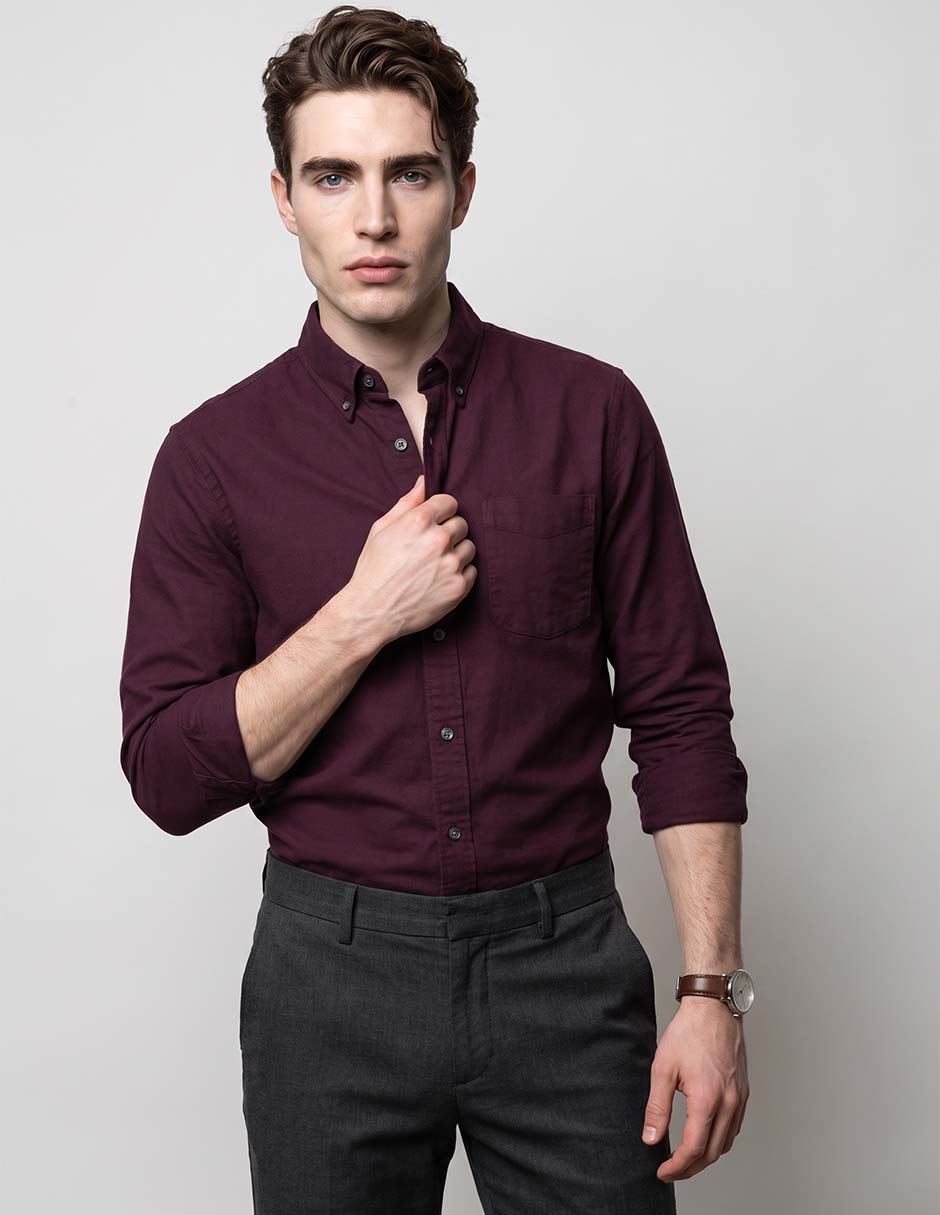 Camisa casual de algodón manga larga para hombre Camisa casual de algodón manga larga para hombre