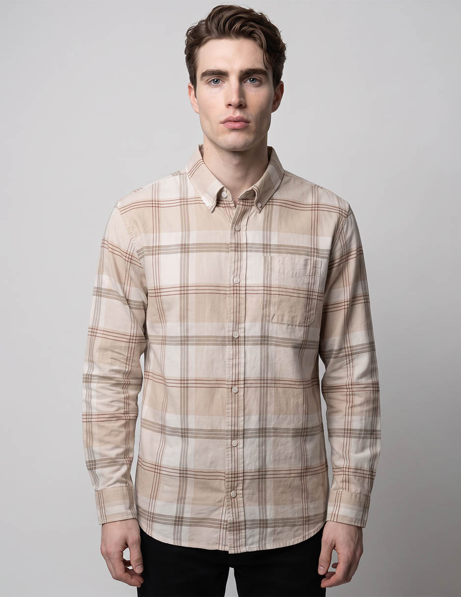 Camisa casual de algodón manga larga para hombre