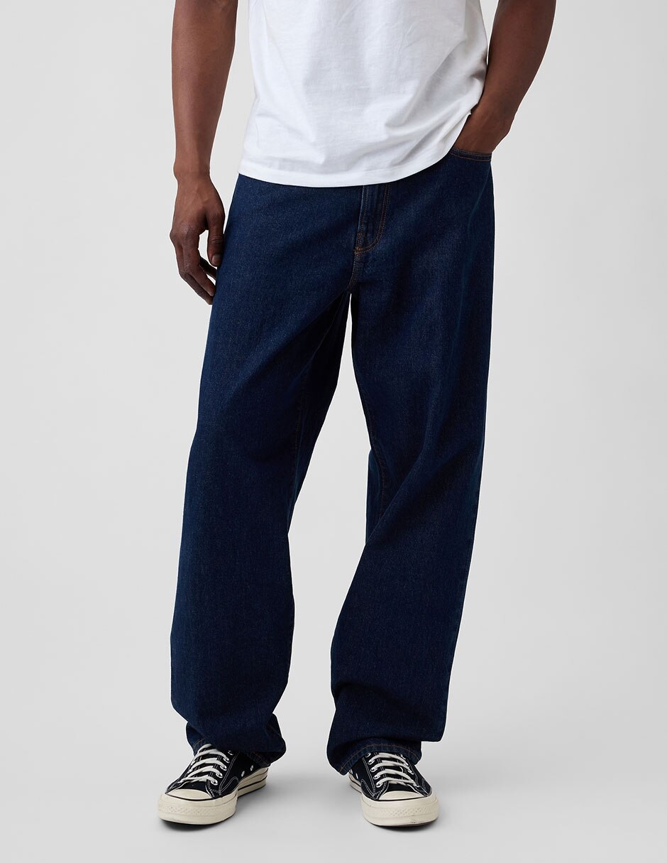 Pantalón baggy lavado obscuro para hombre